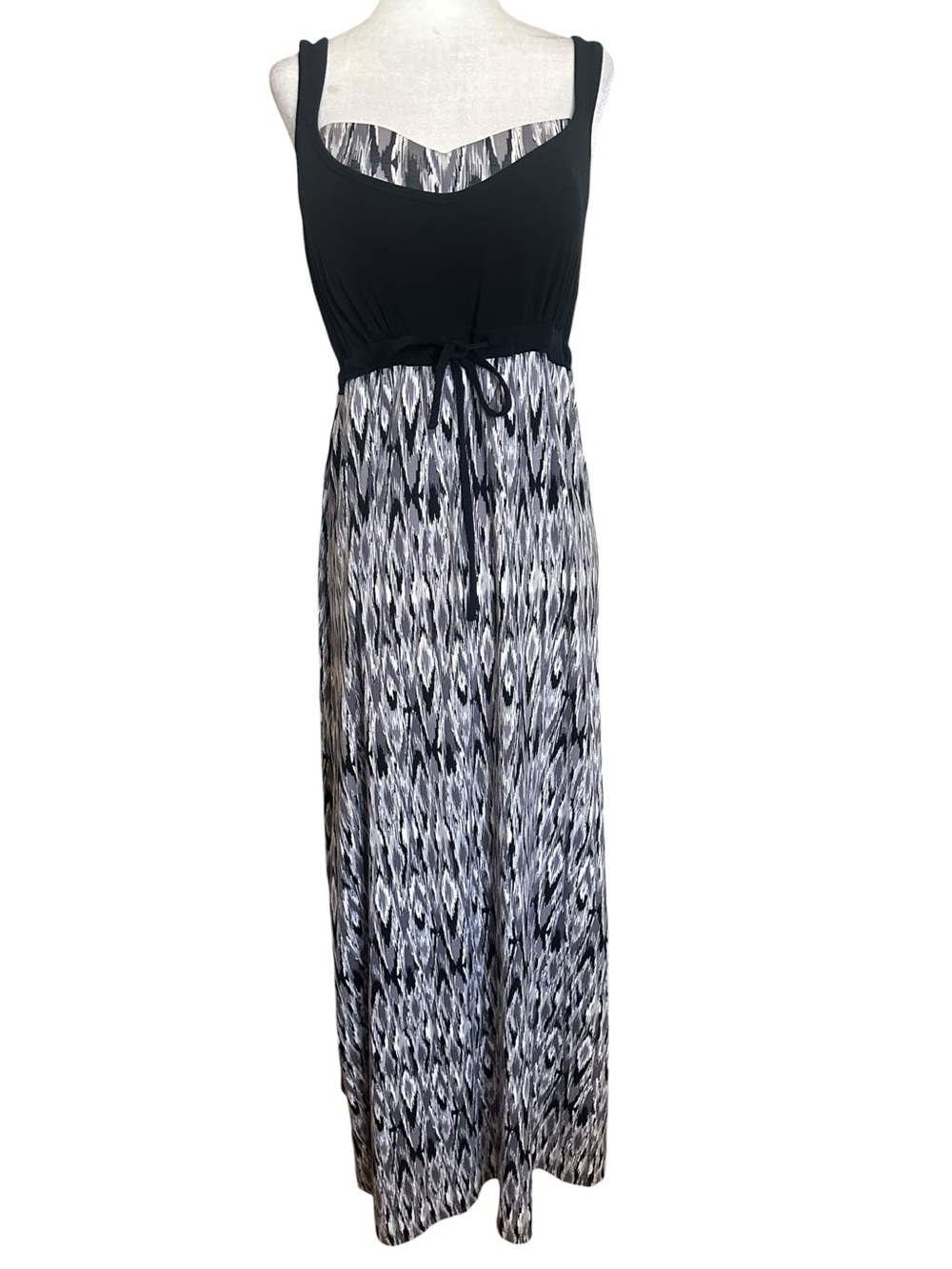 Denver Hayes Printed Maxi Dress with Built-In Underwire & Tie Waist L